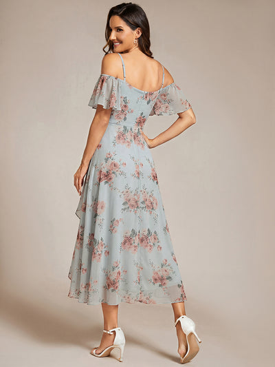 Spaghetti Strap Cold Shoulder Chiffon A-Line Midi Wedding Guest Dress #color_Amber Bloom