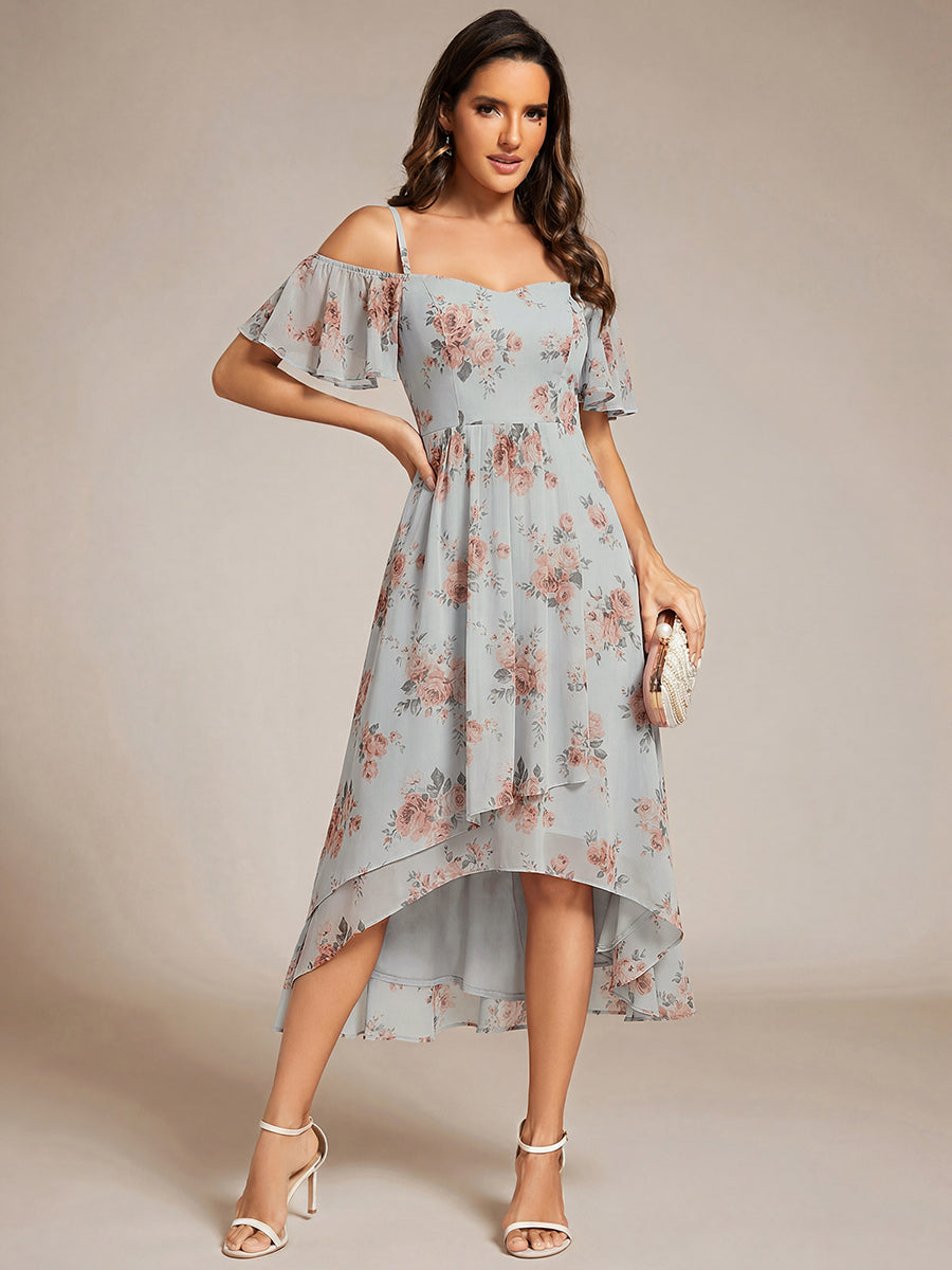 Chic Spaghetti Strap Chiffon Midi Wedding Guest Dress with Ruffles