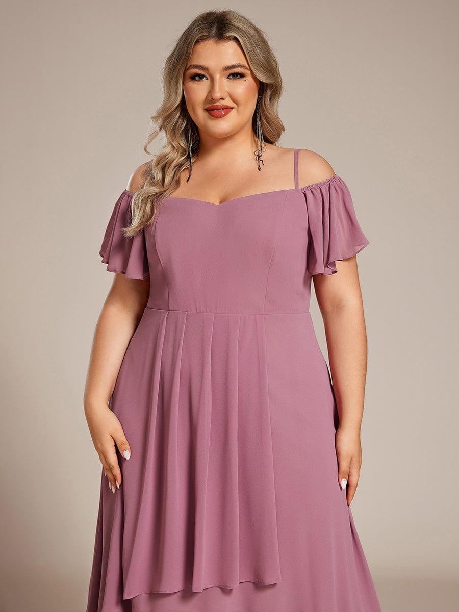 Spaghetti Strap Cold Shoulder Chiffon A-Line Midi Wedding Guest Dress #color_Purple Orchid
