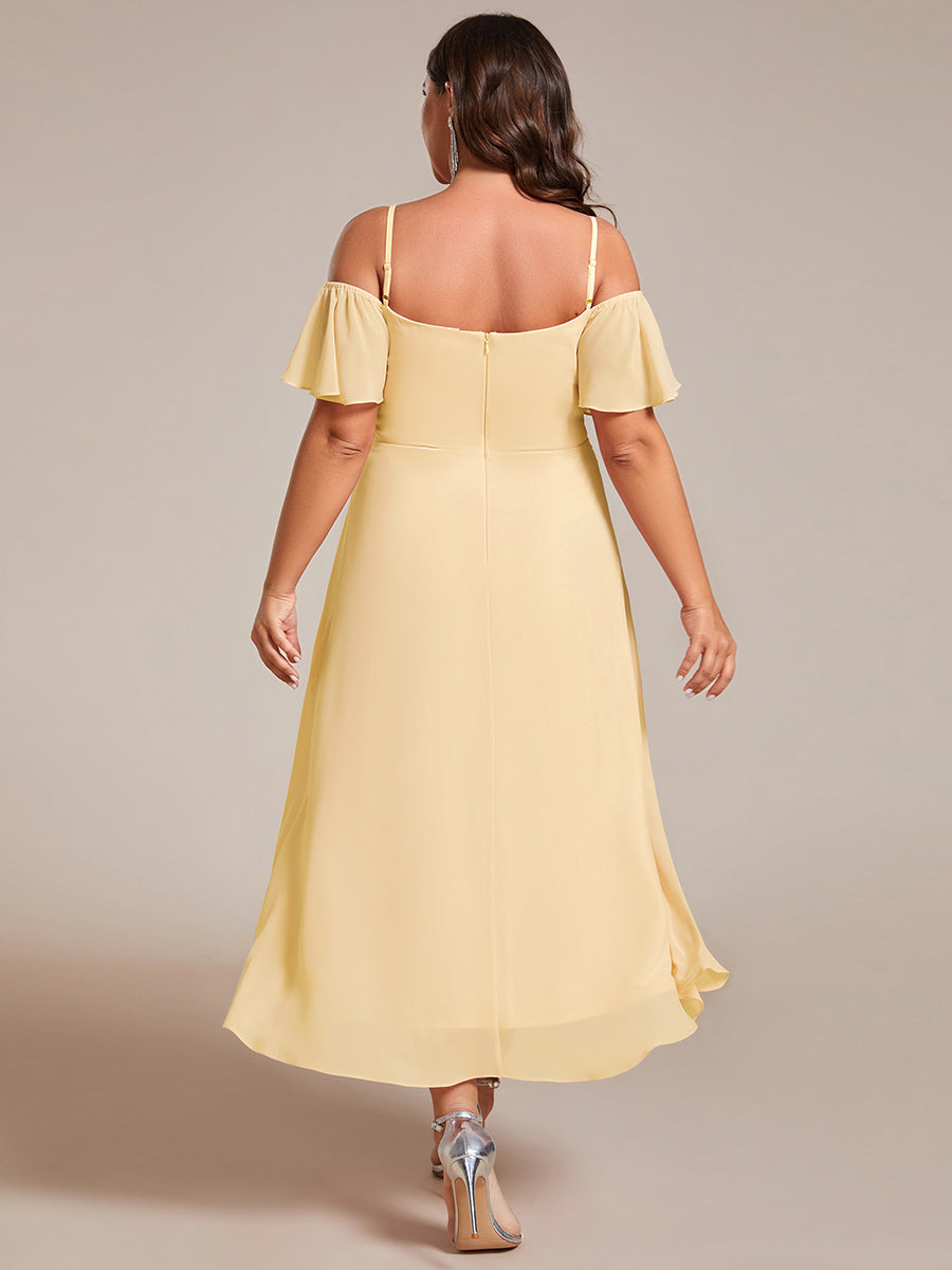 Spaghetti Strap Cold Shoulder Chiffon A-Line Midi Wedding Guest Dress #color_Yellow