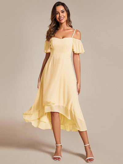 Spaghetti Strap Cold Shoulder Chiffon A-Line Midi Wedding Guest Dress #color_Yellow