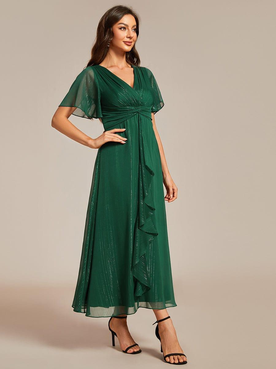 Glitter Twist Knot See-Through Long Sleeve Wedding Guest Dress #color_Dark Green