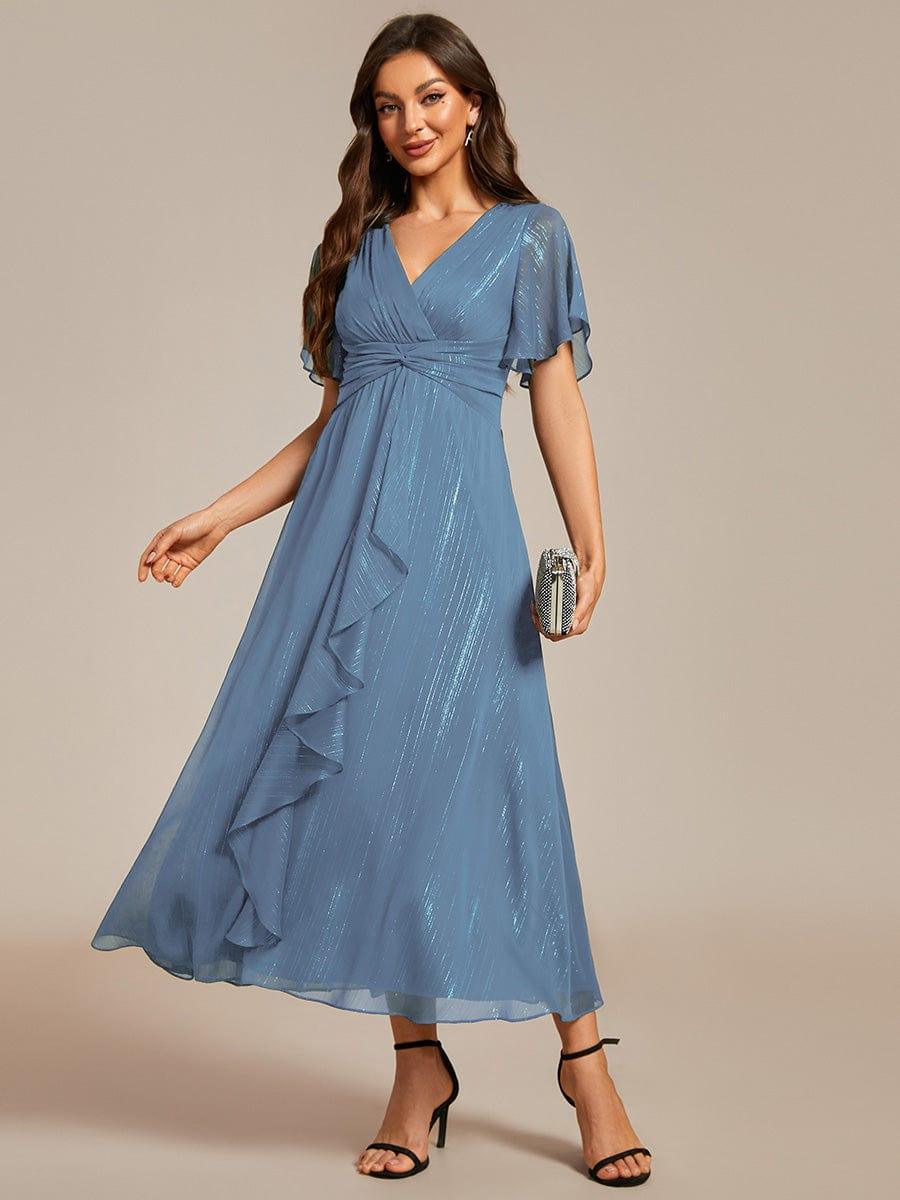 silver a line dress Ever-Pretty Inclusive Plus Size V-Neck A-Line Summer Formal Wedding Guest Dress with Ruffled Hem