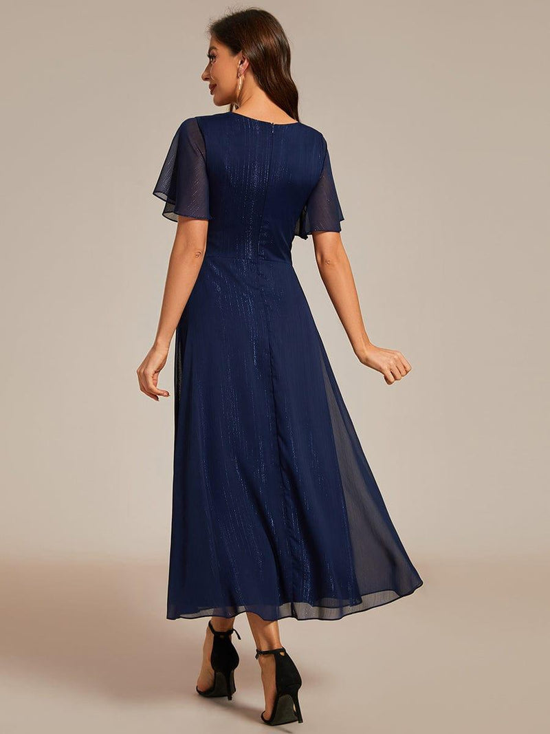 V-Neck A-Line Wedding Guest Midi Dress with Ruffled Hem