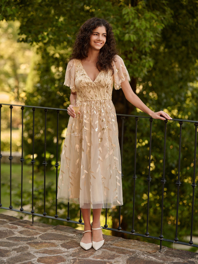 ever SIMONE|Leaf Sequin Midi Formal Evening Party Dress Fan Photos 6

