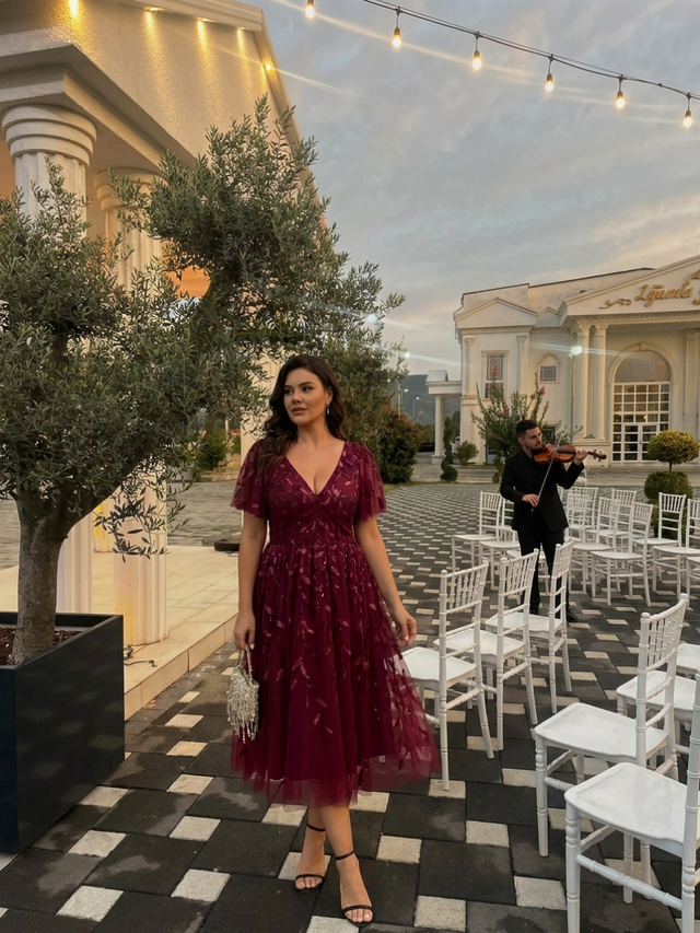 ever SIMONE|Leaf Sequin Midi Formal Evening Party Dress Fan Photos 9

