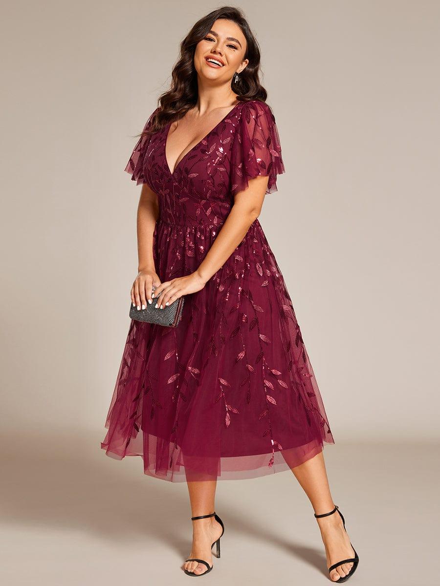 Plus Size Sparkly Midi Cocktail Dress #color_Burgundy