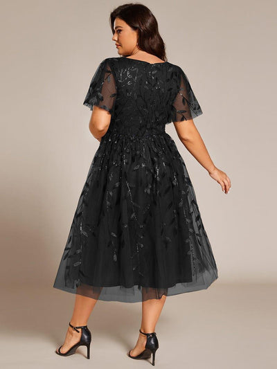Plus Size Sparkly Midi Cocktail Dress #color_Black