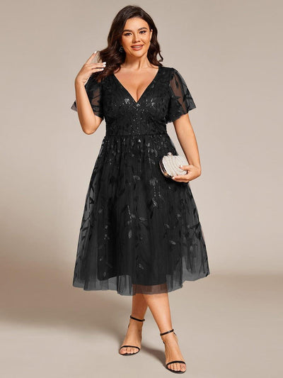 Plus Size Sparkly Midi Cocktail Dress #color_Black