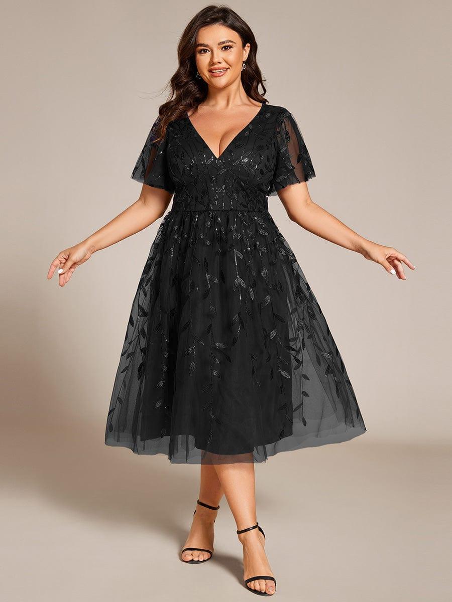Plus Size Sparkly Midi Cocktail Dress #color_Black