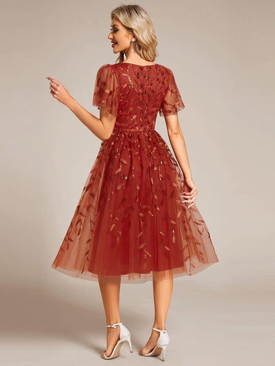 Leaf Sequin Cruise Journey Formal Dress #color_Burnt Orange