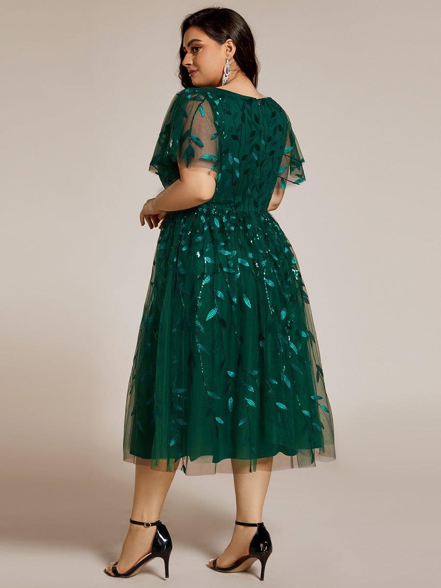 Plus Size Sparkly Midi Cocktail Dress #color_Dark Green