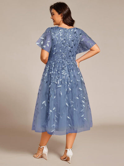 Plus Size Sparkly Midi Cocktail Dress #color_Dusty Blue