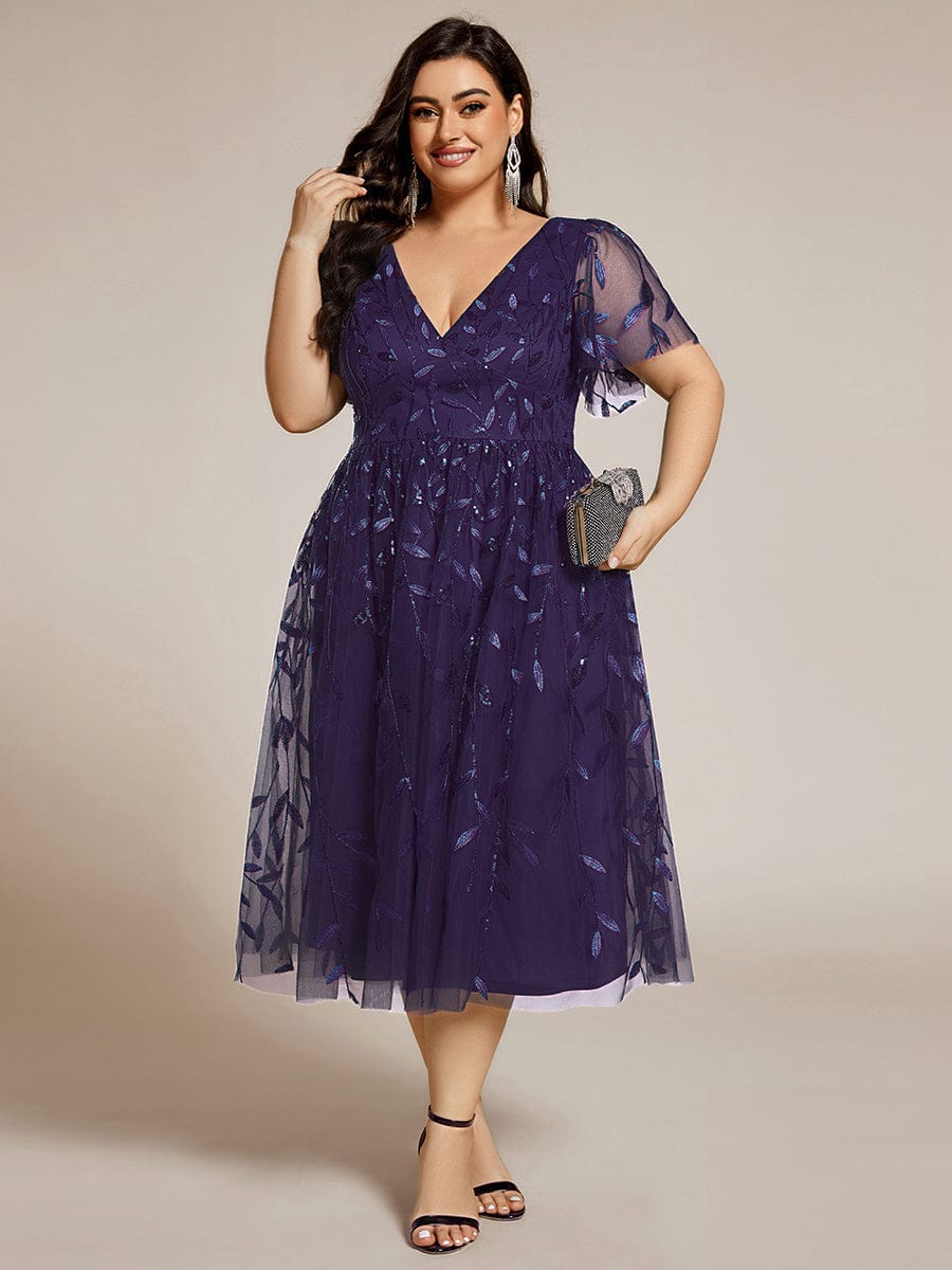 Plus Size Sparkly Midi Cocktail Dress #color_Dark Purple