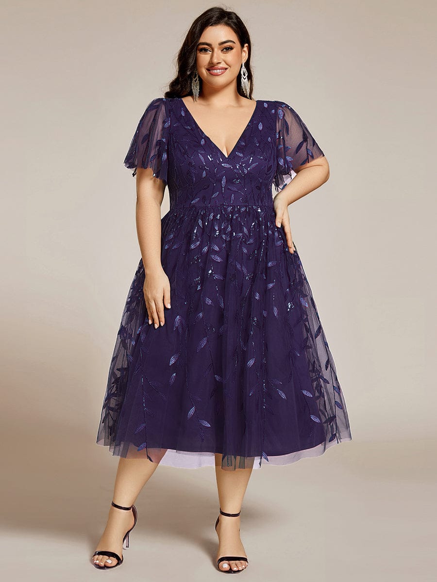 Plus Size Sparkly Midi Cocktail Dress #color_Dark Purple