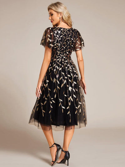 Leaf Sequin Cruise Journey Formal Dress #color_Black & Gold