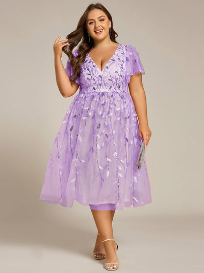 Plus Size Sparkly Midi Cocktail Dress #color_Lavender