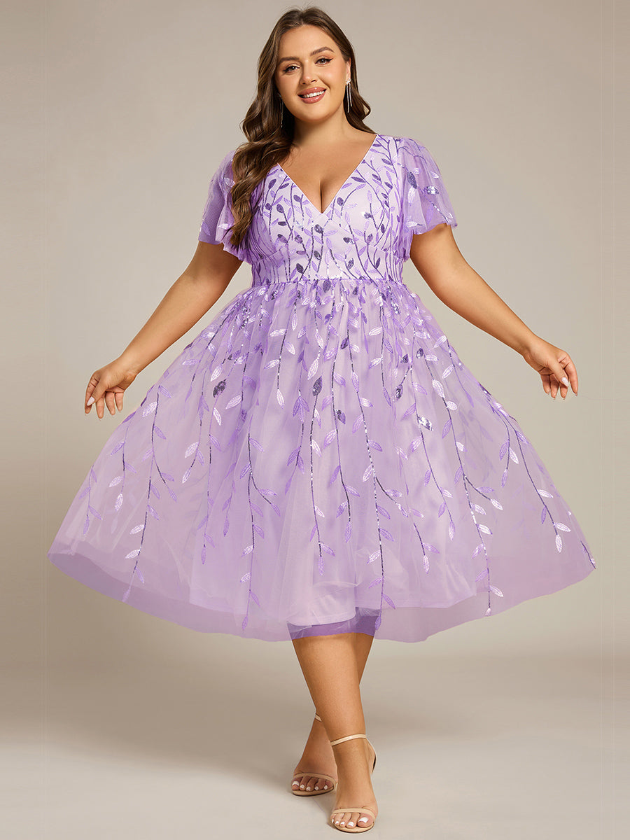 Plus Size Sparkly Midi Cocktail Dress #color_Lavender