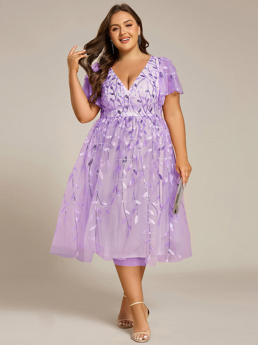 Plus Size Sparkly Midi Cocktail Dress #color_Lavender