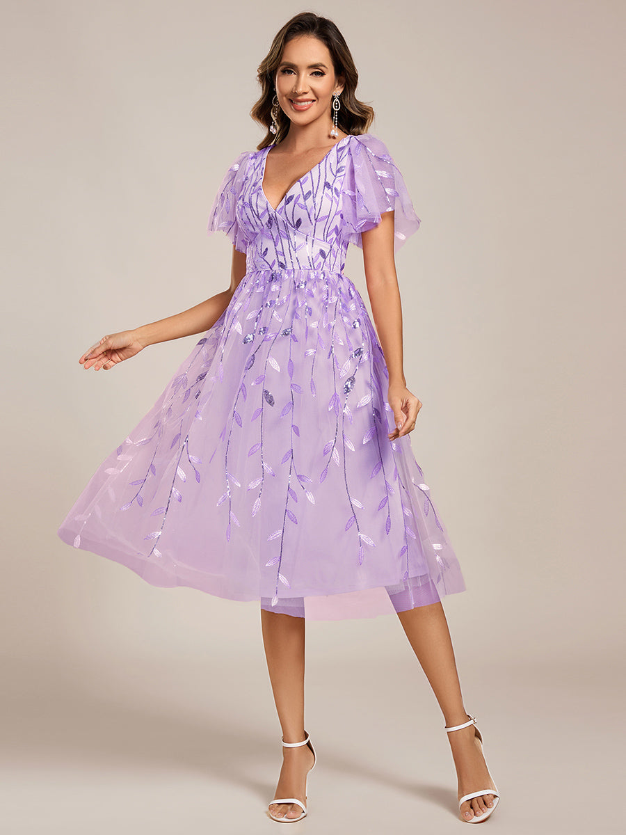 Leaf Sequin Cruise Journey Formal Dress #color_Lavender