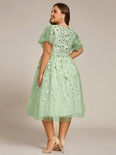 Plus Size Sparkly Midi Cocktail Dress #color_Mint Green