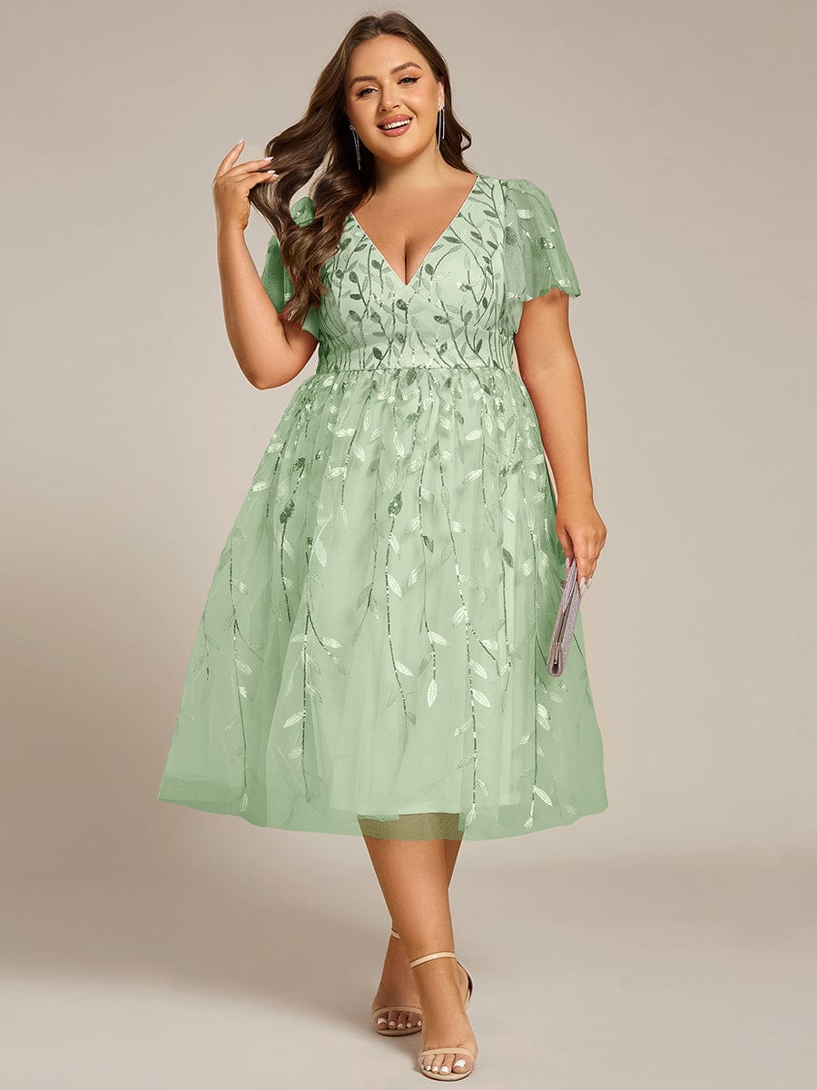 Plus Size Sparkly Midi Cocktail Dress #color_Mint Green
