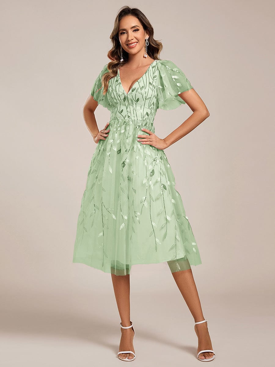 Leaf Sequin Cruise Journey Formal Dress #color_Mint Green