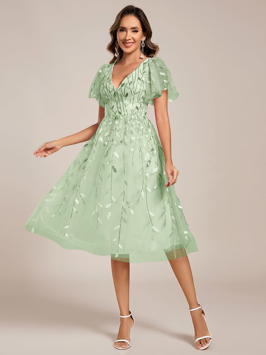 Leaf Sequin Cruise Journey Formal Dress #color_Mint Green