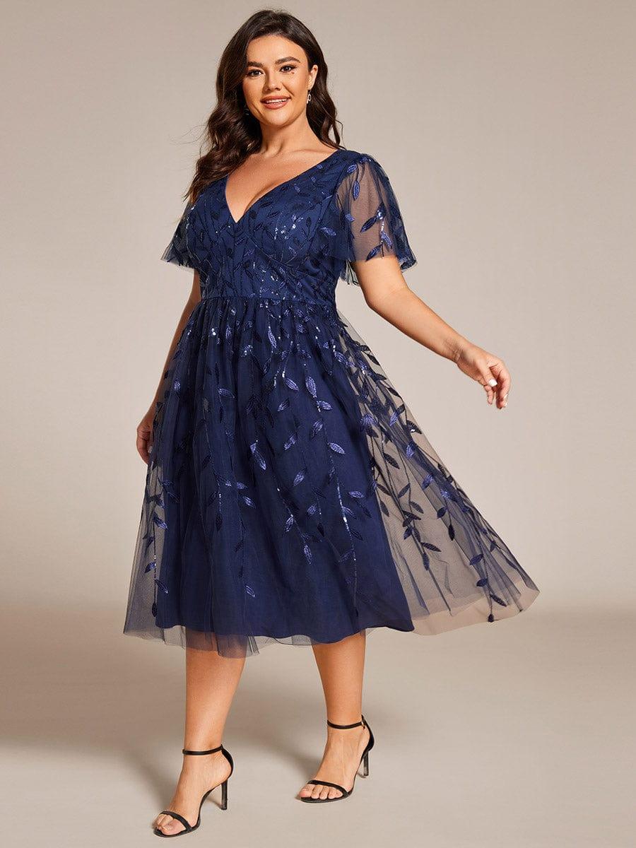 Plus Size Sparkly Midi Cocktail Dress #color_Navy Blue