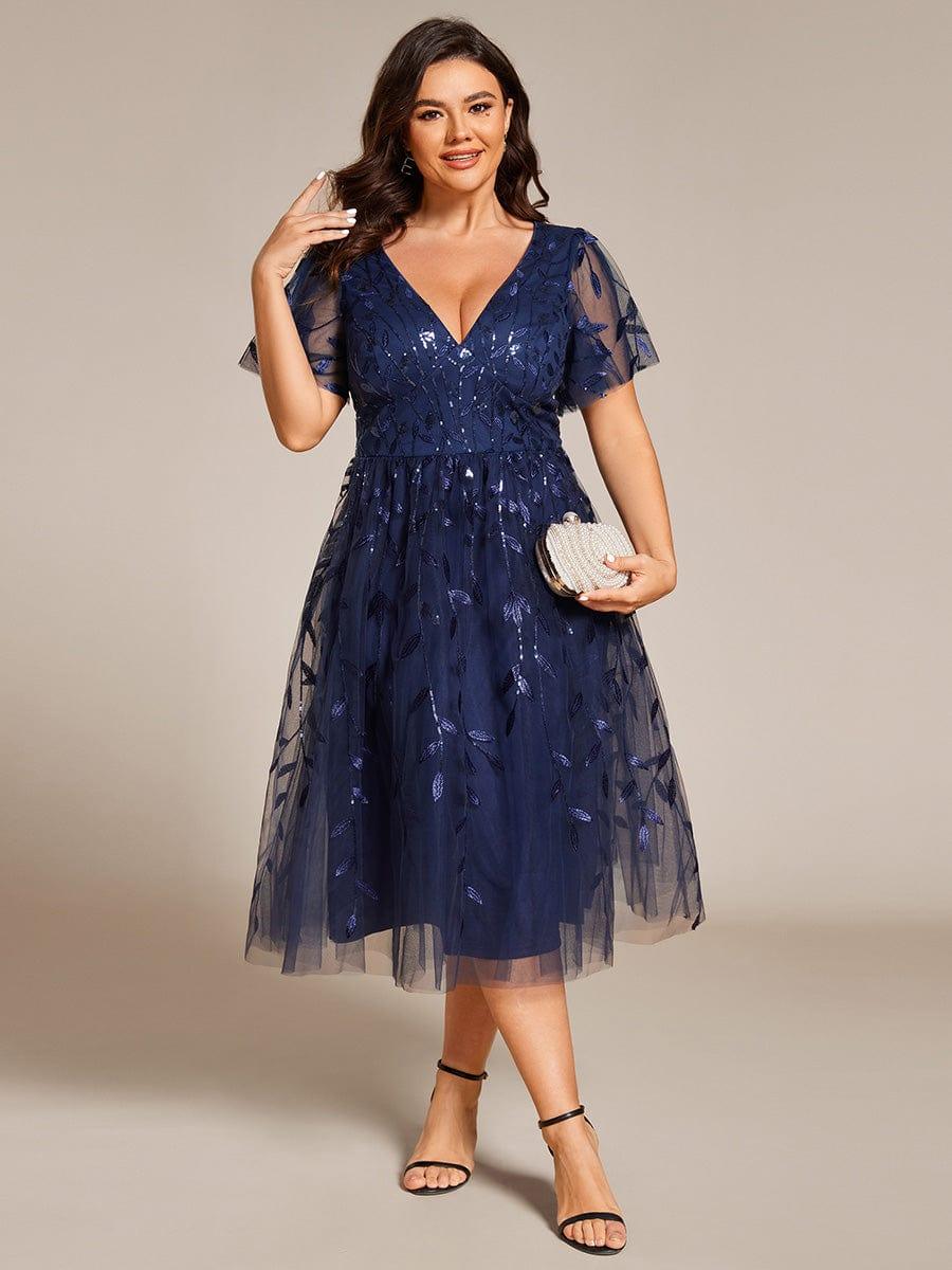 Plus Size Sparkly Midi Cocktail Dress #color_Navy Blue
