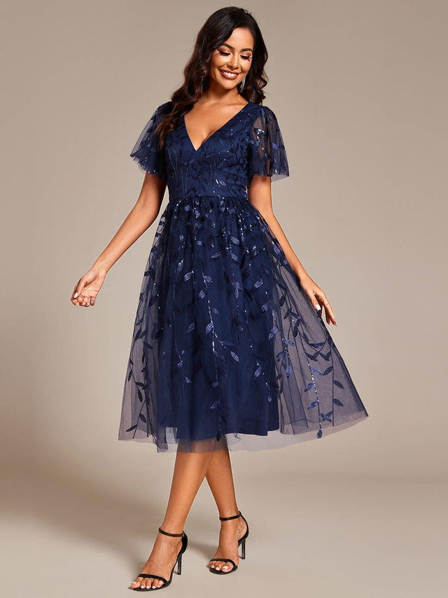 Sequin Leaf Midi Semi Formal Dress for Cruise & Evening Party Events — free download