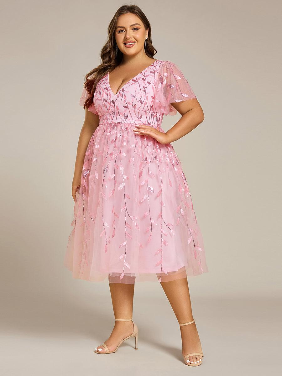 Plus Size Sparkly Midi Cocktail Dress #color_Pink