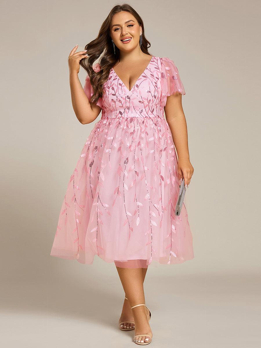 Plus Size Sparkly Midi Cocktail Dress #color_Pink