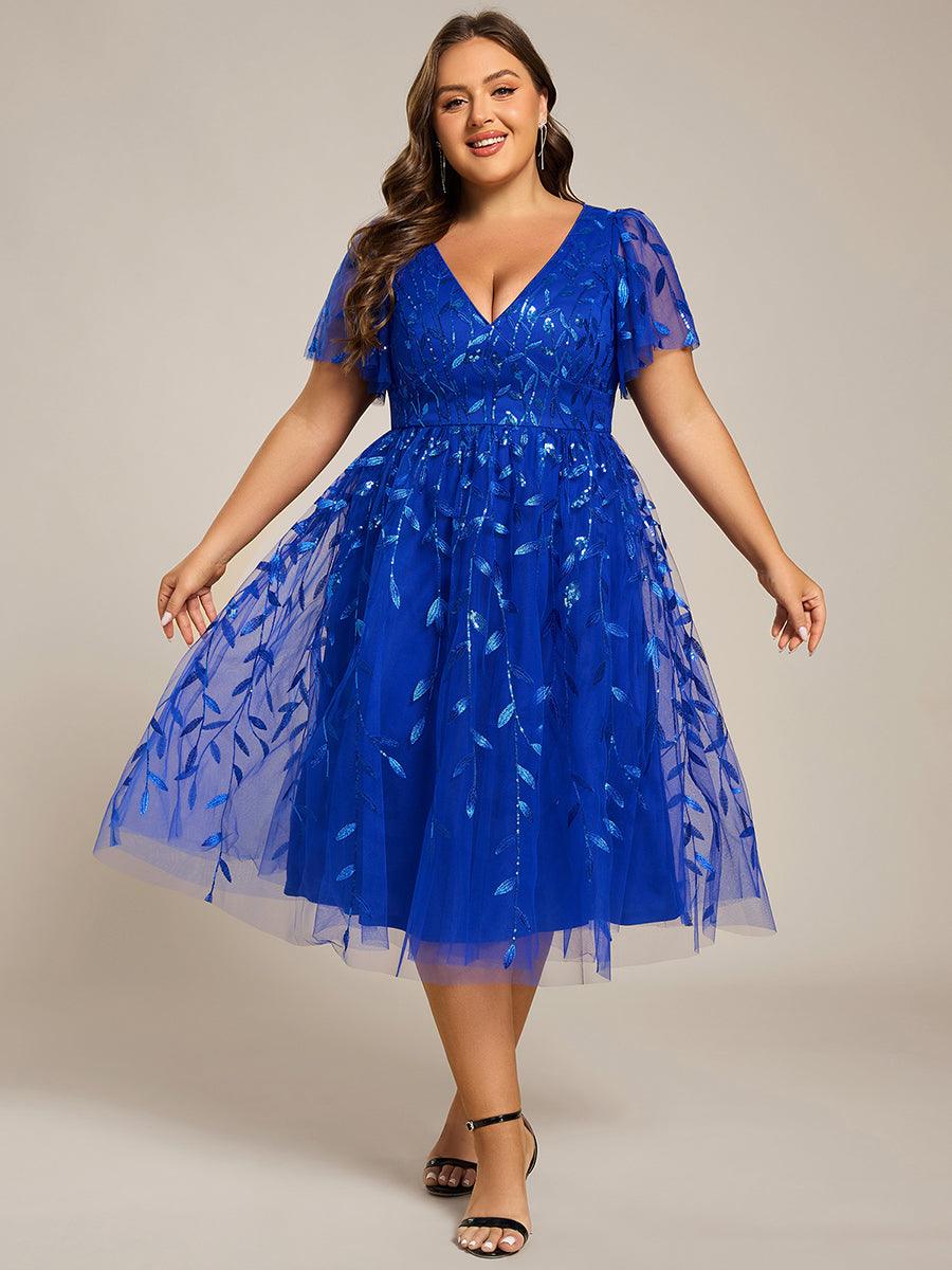 Plus Size Sparkly Midi Cocktail Dress #color_Sapphire Blue