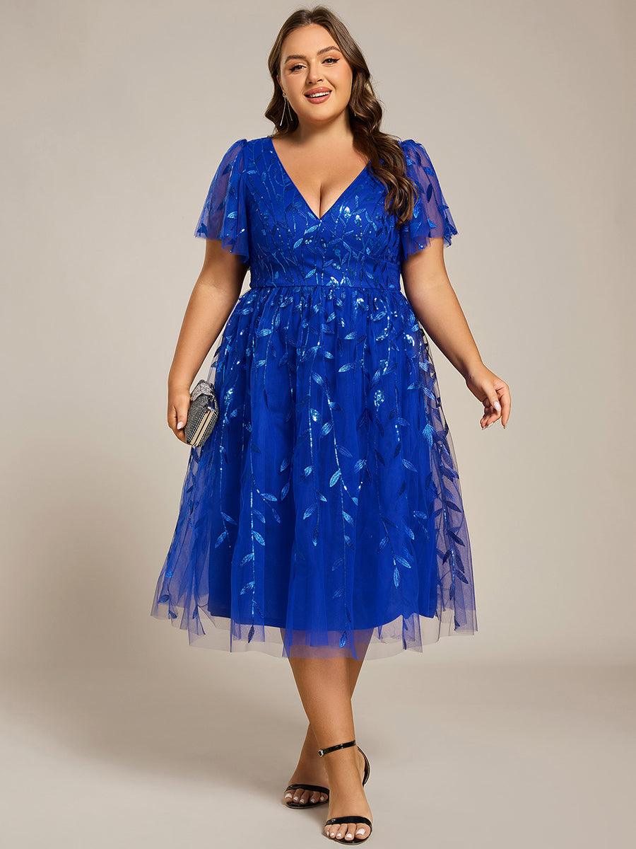 Plus Size Sparkly Midi Cocktail Dress #color_Sapphire Blue