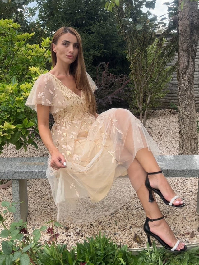 ever SIMONE|Leaf Sequin Midi Formal Evening Party Dress Fan Photos 3
