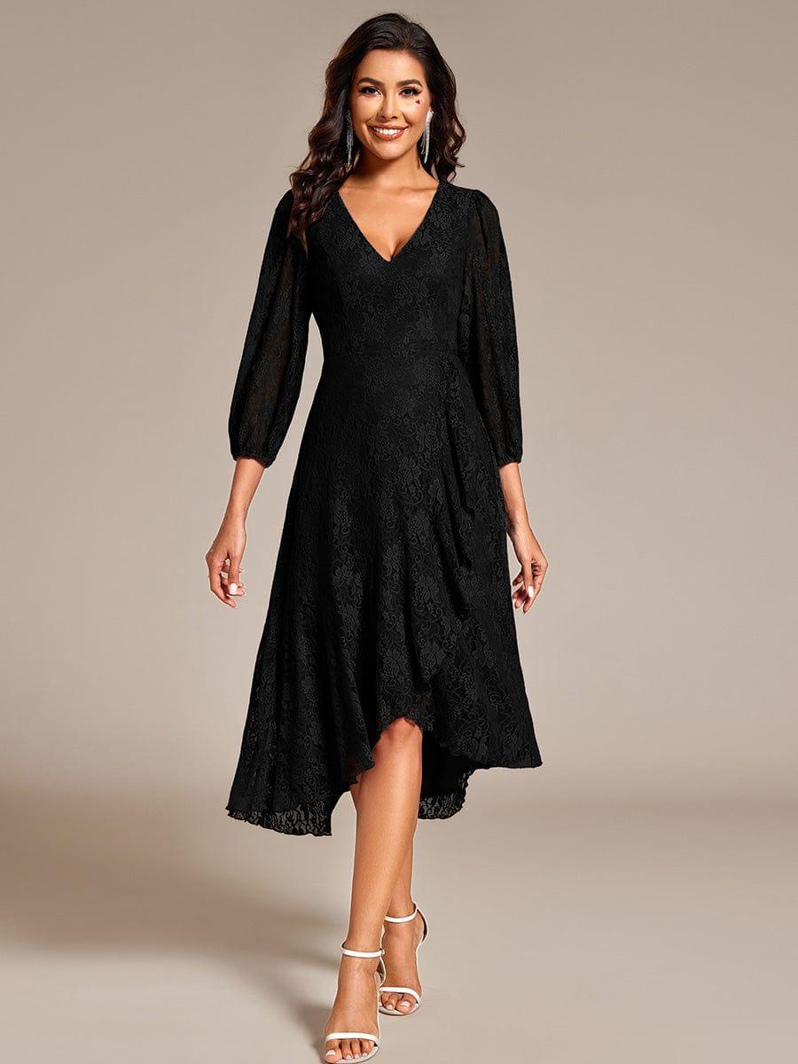 green emerald velvet dress Ever-Pretty Plus Size Lace Long Lantern Sleeves V-Neck A-Line Summer Formal Wedding Guest Dress
