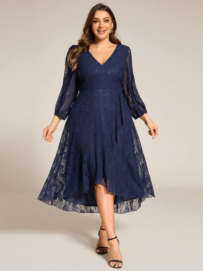Plus Size Printed Lantern Sleeves V-Neck Dress main image 0