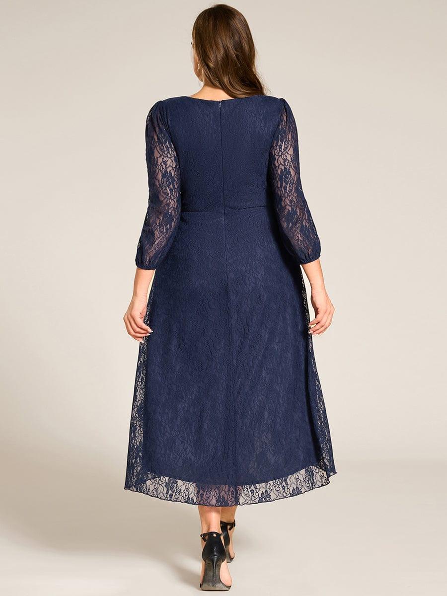 Midi Dress Navy Wedding Dresses With Sleeves Plus Size Lace Long