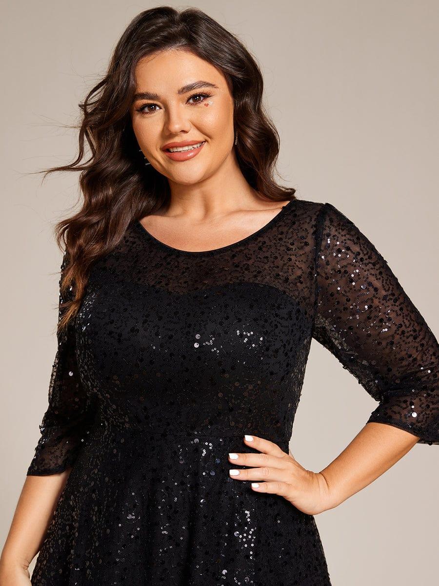 black 3 4 sleeve dress Ever-Pretty Plus Size A-Line Sequin Midi with 3/4 for Fall Formal Wedding Guest Dress long sleeve dress spring summer and split hem to Women's Summer Halter Backless Size:3X-Large/US 18/ UK 20