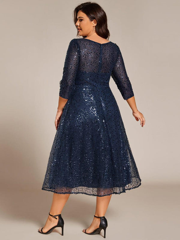 Plus Metallic Sequins 3/4 Puff Sleeve Midi Dress main image 1