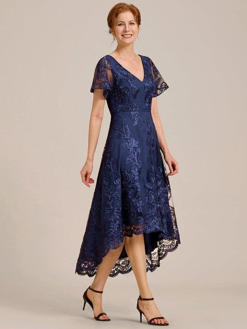 Elegant V-Neck Embellished Waist Mesh Sleeve A-Line Maxi Dress Mother of the Bride Dress