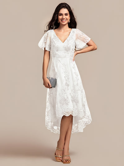 ever TIDAL|Embroidered Mesh Double V Neck Midi Mother of the Bride Dress