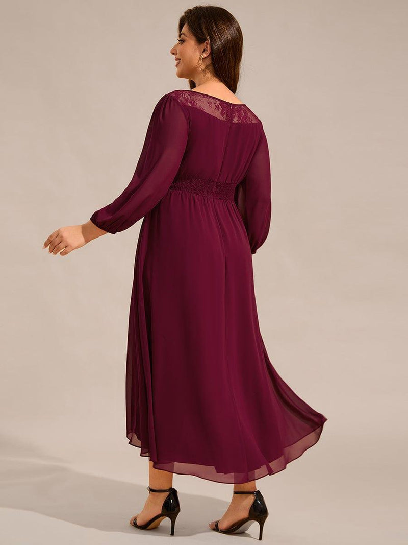 Chiffon Midi Wedding Guest Dress with Long Sleeve and Waist Chain