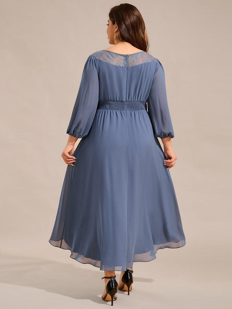 Chiffon Midi Wedding Guest Dress with Long Sleeve and Waist Chain