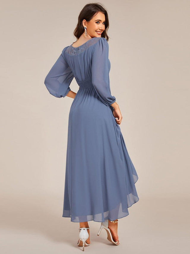 Chiffon Midi Wedding Guest Dress with Long Sleeve and Waist Chain