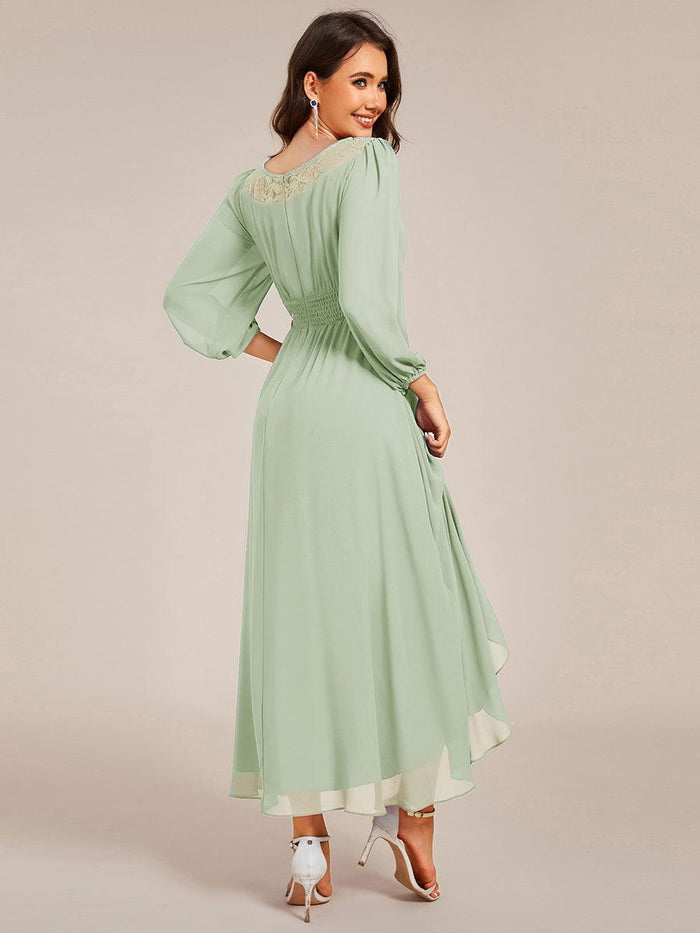 Chiffon Midi Wedding Guest Dress with Long Sleeve and Waist Chain