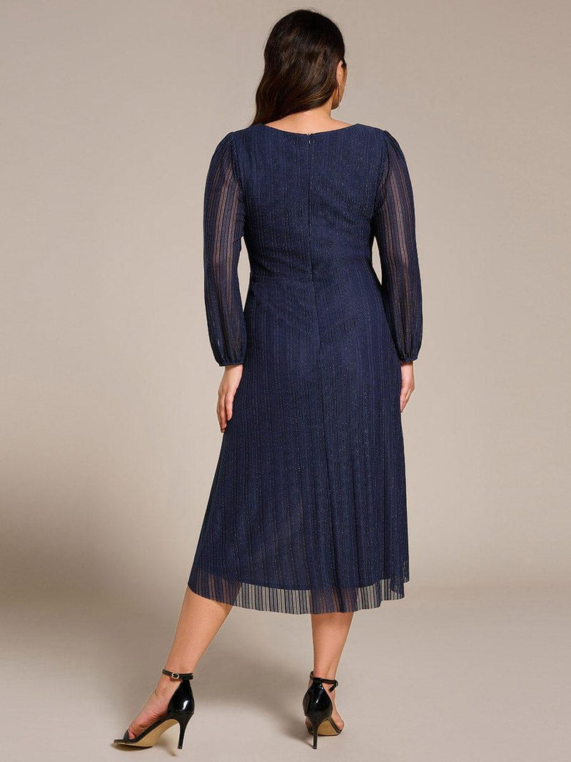 Sparkling Long Sleeve V-Neck A-Line Midi Wedding Guest Dress