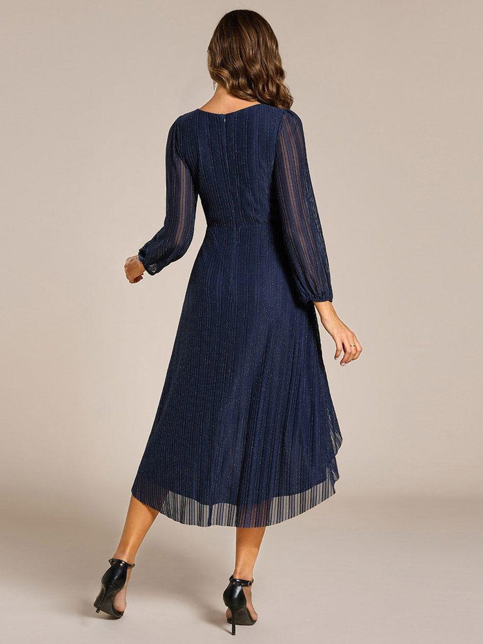 Sparkling Long Sleeve V-Neck A-Line Midi Wedding Guest Dress