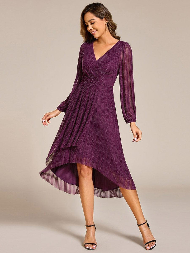 Sparkling Long Sleeve V-Neck A-Line Midi Wedding Guest Dress - Ever ...